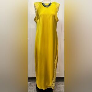 Yellow Sleeveless Dress Lace Slit & Lace Sleeves Sz XL Future By Collective NEW